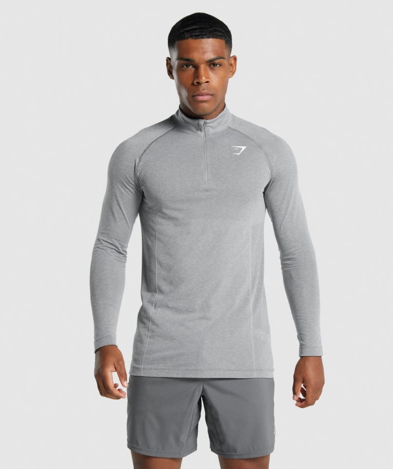 Men\'s Gymshark Vital Light 1/4 Zip Sweatshirts Light Grey | CA N18705